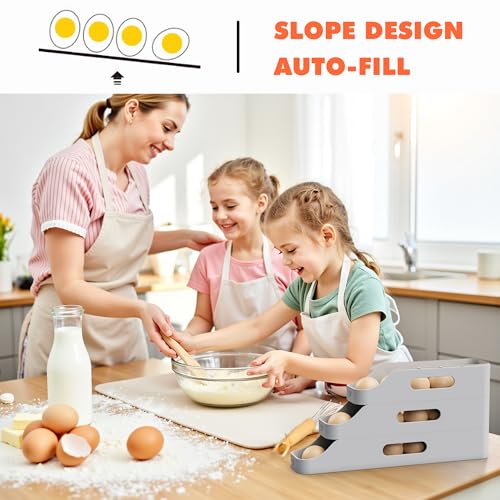 Li & Zhao Li&Zhao Rolling Egg Dispenser for Refrigerator - Automatic Egg Holder for Fridge Space Saving Egg Tray Organizer for Countertop, Kitchen Storage(Gray) - Image 2