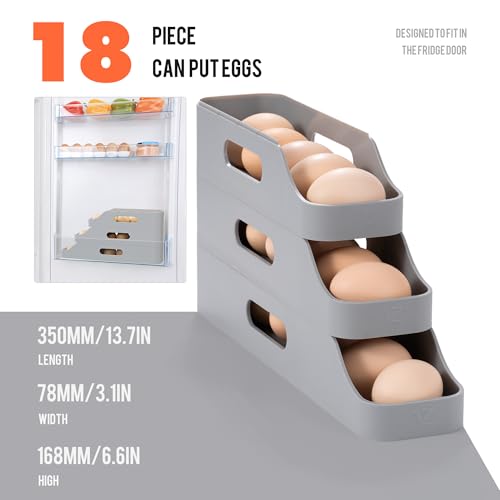 Li & Zhao Li&Zhao Rolling Egg Dispenser for Refrigerator - Automatic Egg Holder for Fridge Space Saving Egg Tray Organizer for Countertop, Kitchen Storage(Gray) - Image 5