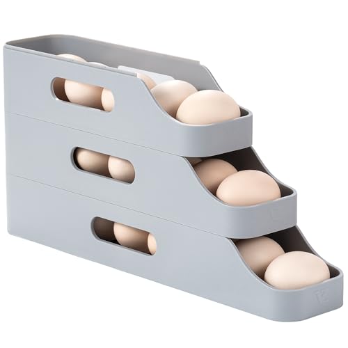 Li & Zhao Li&Zhao Rolling Egg Dispenser for Refrigerator - Automatic Egg Holder for Fridge Space Saving Egg Tray Organizer for Countertop, Kitchen Storage(Gray) - Image 1
