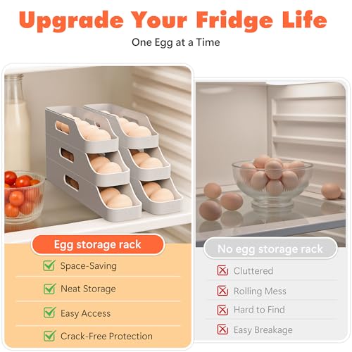 Li & Zhao Li&Zhao Rolling Egg Dispenser for Refrigerator - Automatic Egg Holder for Fridge Space Saving Egg Tray Organizer for Countertop, Kitchen Storage(Gray) - Image 4