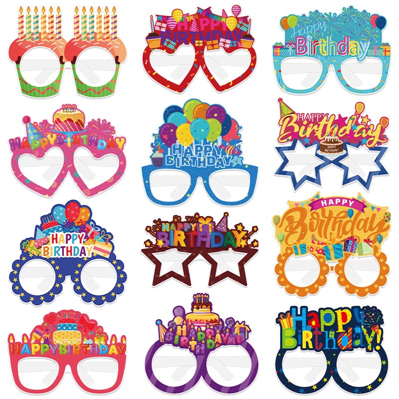 Runloon 12PCS Happy Birthday Glasses, Birthday Party Paper Eyeglasses Photo Booth Props for Birthdays Party Supplies Decorations - Image 1