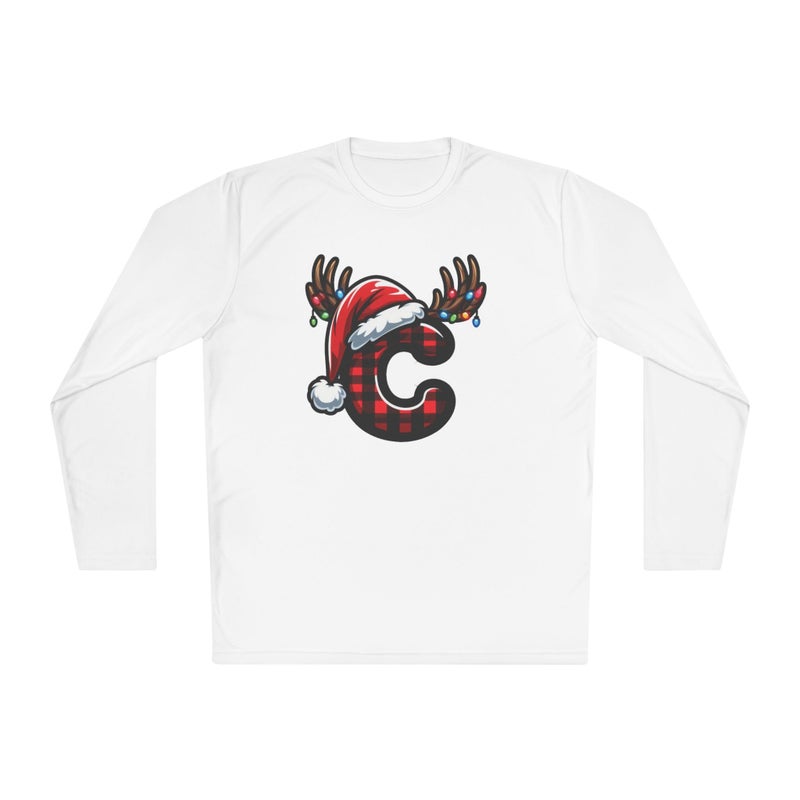 Christmas design with the first letter of name Merry Christmas Festive HolidayT-Shirt White Long Sleeve T-Shirt C Birthday Hat Tee-49 (White, X Large) - Image 3