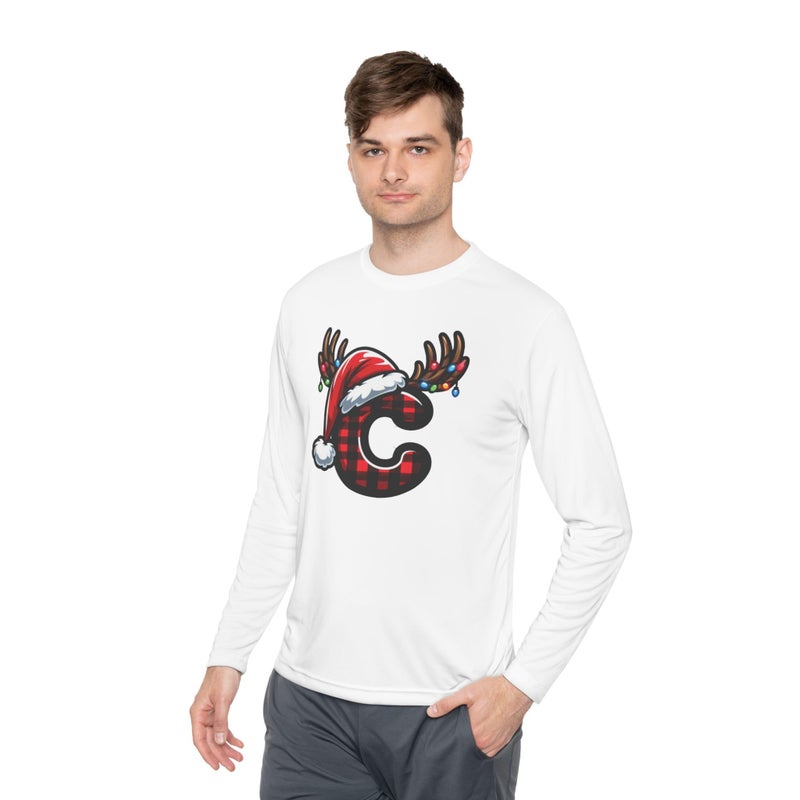 Christmas design with the first letter of name Merry Christmas Festive HolidayT-Shirt White Long Sleeve T-Shirt C Birthday Hat Tee-49 (White, X Large) - Image 2