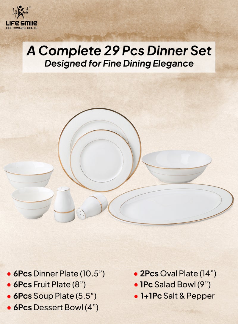 Life Smile 29-Pcs Dinner Set – Porcelain Dinnerwares- Serving Dish and Bowls Set Includes 6x Dinner Plates, 6x Fruit Plates, 6x Soup Plates, 6 x Dessert Bowls, 2x Oval Plates, 1x Salad Bowl, and 1x Salt and Pepper Shaker - Image 2