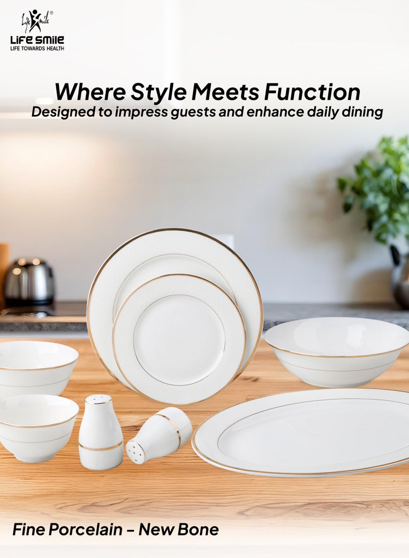 Life Smile 29-Pcs Dinner Set – Porcelain Dinnerwares- Serving Dish and Bowls Set Includes 6x Dinner Plates, 6x Fruit Plates, 6x Soup Plates, 6 x Dessert Bowls, 2x Oval Plates, 1x Salad Bowl, and 1x Salt and Pepper Shaker - Image 3