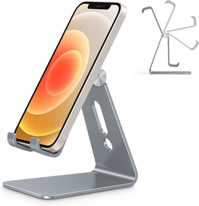 Omoton Adjustable Cell Phone Stand, C2 Aluminum Desktop Phone Holder Dock Compatible with iPhone 15 14 13 Xs XR 8 Plus 7 6, Samsung Galaxy, Google Pixel, Android Phones, Grey - Image 1