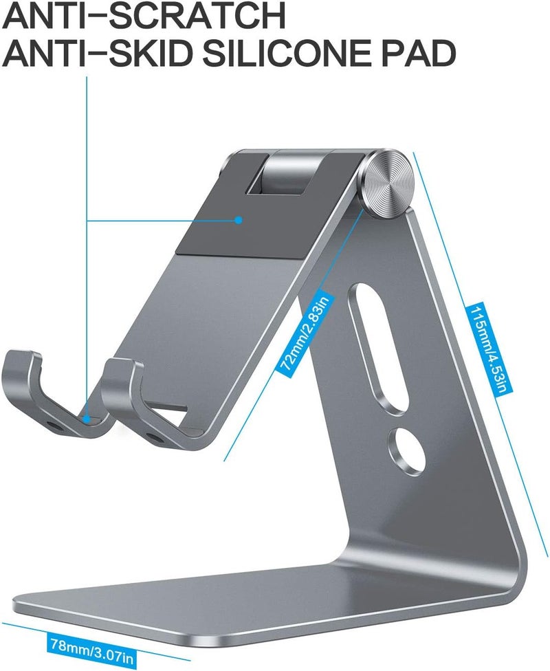 Omoton Adjustable Cell Phone Stand, C2 Aluminum Desktop Phone Holder Dock Compatible with iPhone 15 14 13 Xs XR 8 Plus 7 6, Samsung Galaxy, Google Pixel, Android Phones, Grey - Image 4