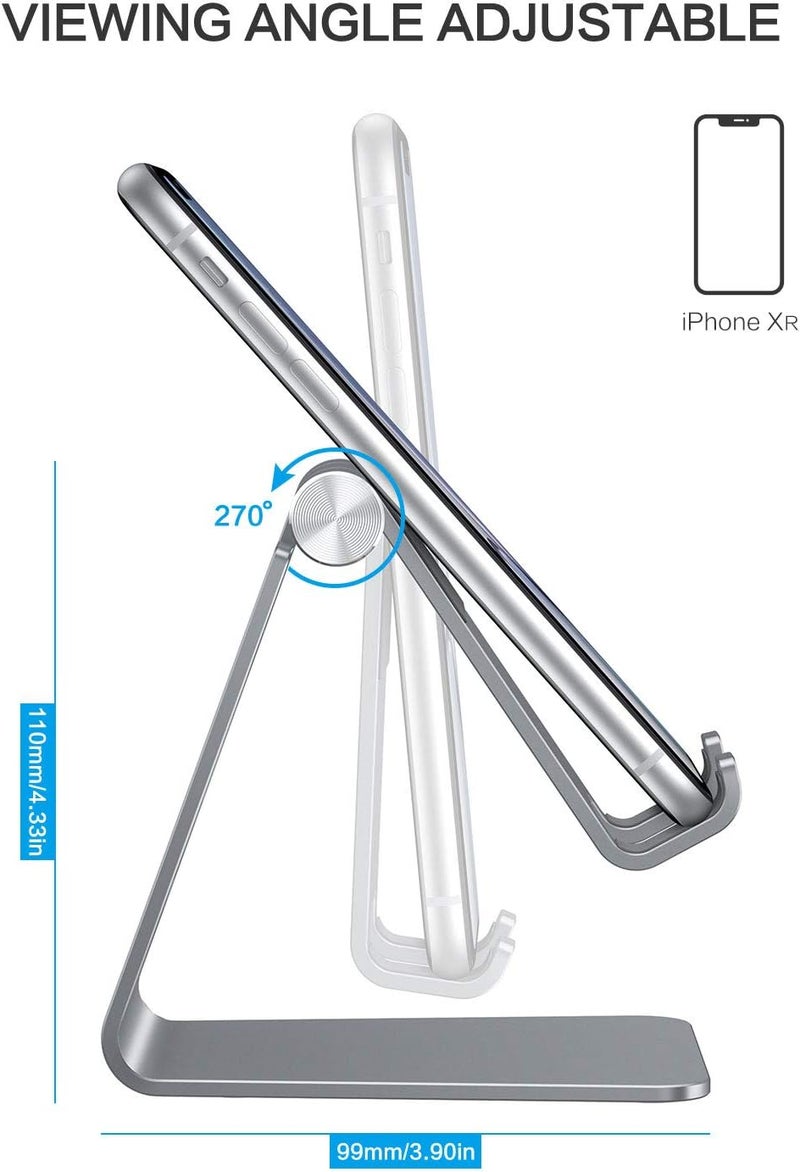 Omoton Adjustable Cell Phone Stand, C2 Aluminum Desktop Phone Holder Dock Compatible with iPhone 15 14 13 Xs XR 8 Plus 7 6, Samsung Galaxy, Google Pixel, Android Phones, Grey - Image 3