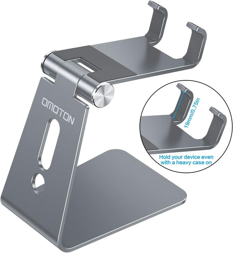 Omoton Adjustable Cell Phone Stand, C2 Aluminum Desktop Phone Holder Dock Compatible with iPhone 15 14 13 Xs XR 8 Plus 7 6, Samsung Galaxy, Google Pixel, Android Phones, Grey - Image 2