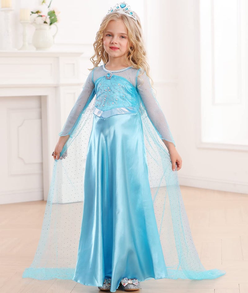 Luzlen Elsa Dress for Girls Toddler Snow Princess Costume Blue with Wig Halloween Birthday Party Dress Up Outfits, 5-6Y(Tag 130) - Image 2