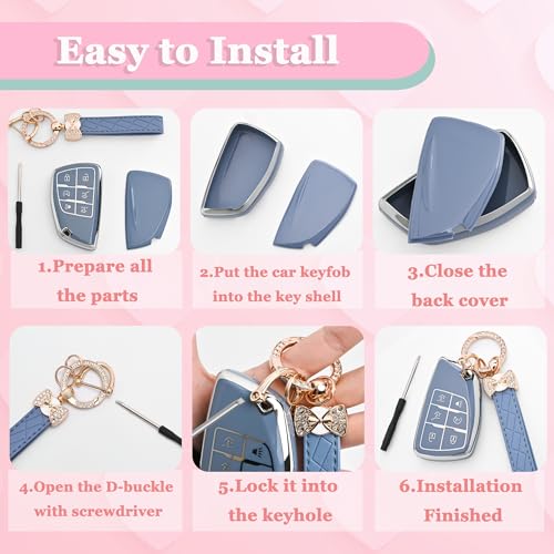 JAMCARI for Chevy Key Fob Cover - Soft TPU Protection Case with Keychain for 2021-2025 Chevy Suburban Tahoe GMC Yukon Denali Silverado Buick Enclave Smart Remote Key Shell （6 Buttons Pink） - Image 4