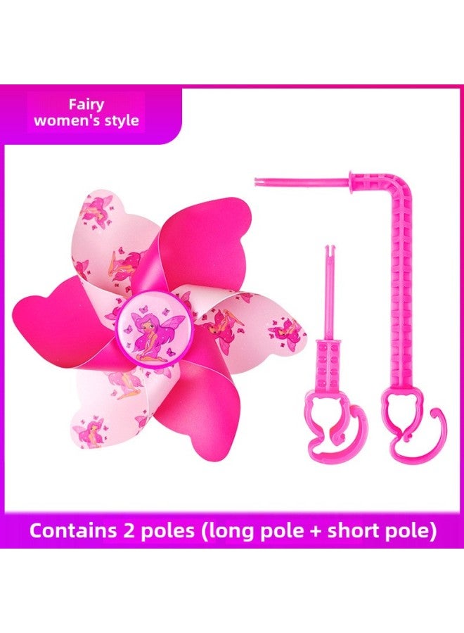 Children's Scooter Bicycle Bicycle Stroller Decoration Six-color Stroller Small Windmill Handle Ribbon Pendant-Color: Long Pole + Short Pole - Image 1