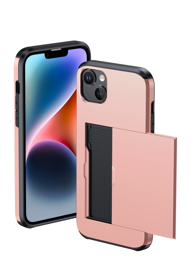 GULFLINK iPhone 15 Plus Case With Card Holder Heavy Duty Dual Layer Hidden Card Slot Slim Wallet Case Rose Gold  - Image 1