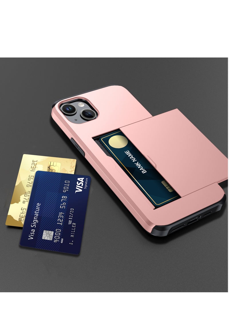 GULFLINK iPhone 15 Plus Case With Card Holder Heavy Duty Dual Layer Hidden Card Slot Slim Wallet Case Rose Gold  - Image 2