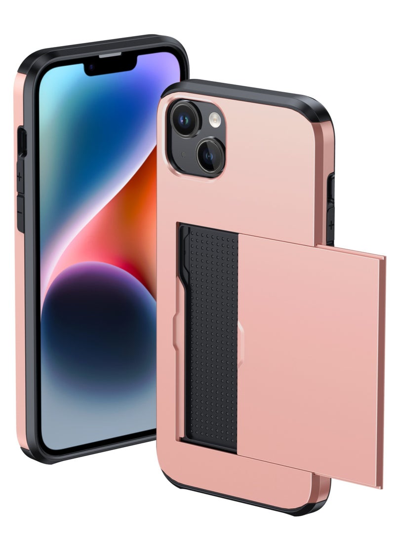 GULFLINK iPhone 15 Plus Case With Card Holder Heavy Duty Dual Layer Hidden Card Slot Slim Wallet Case Rose Gold  - Image 3