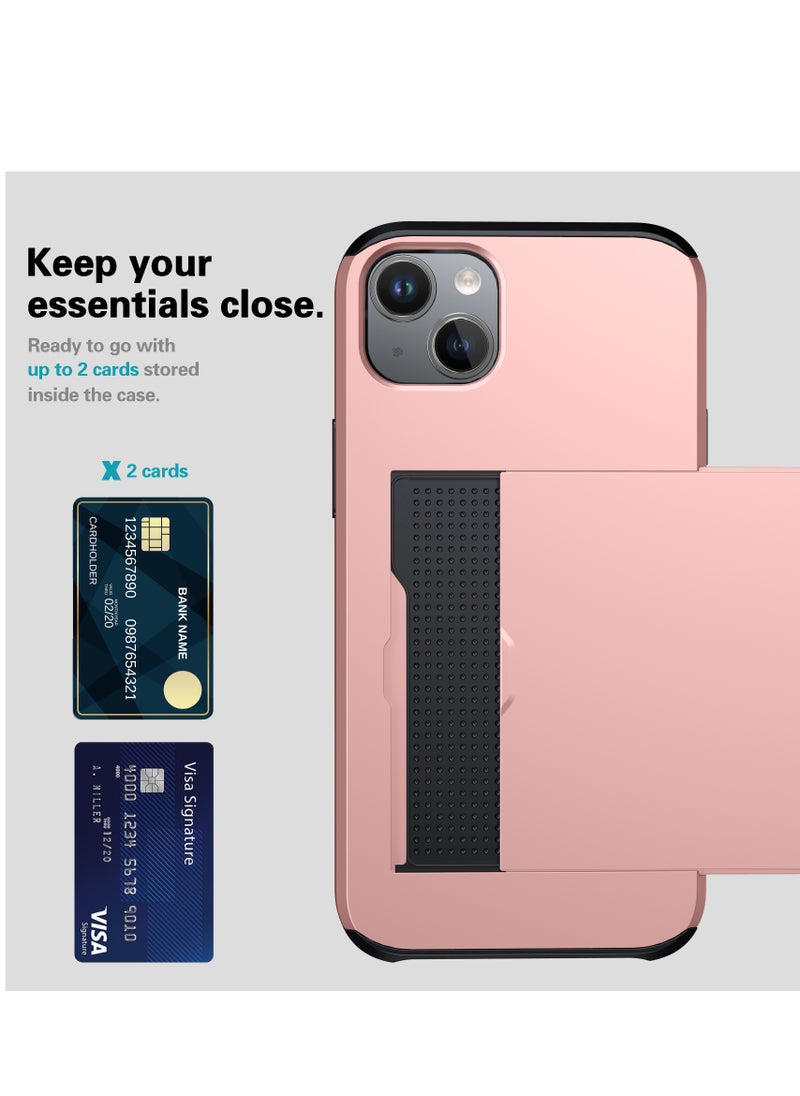 GULFLINK iPhone 15 Plus Case With Card Holder Heavy Duty Dual Layer Hidden Card Slot Slim Wallet Case Rose Gold  - Image 4