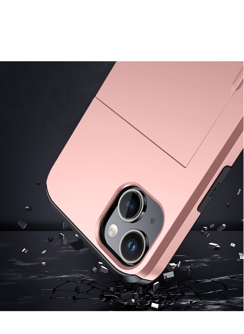 GULFLINK iPhone 15 Plus Case With Card Holder Heavy Duty Dual Layer Hidden Card Slot Slim Wallet Case Rose Gold  - Image 5