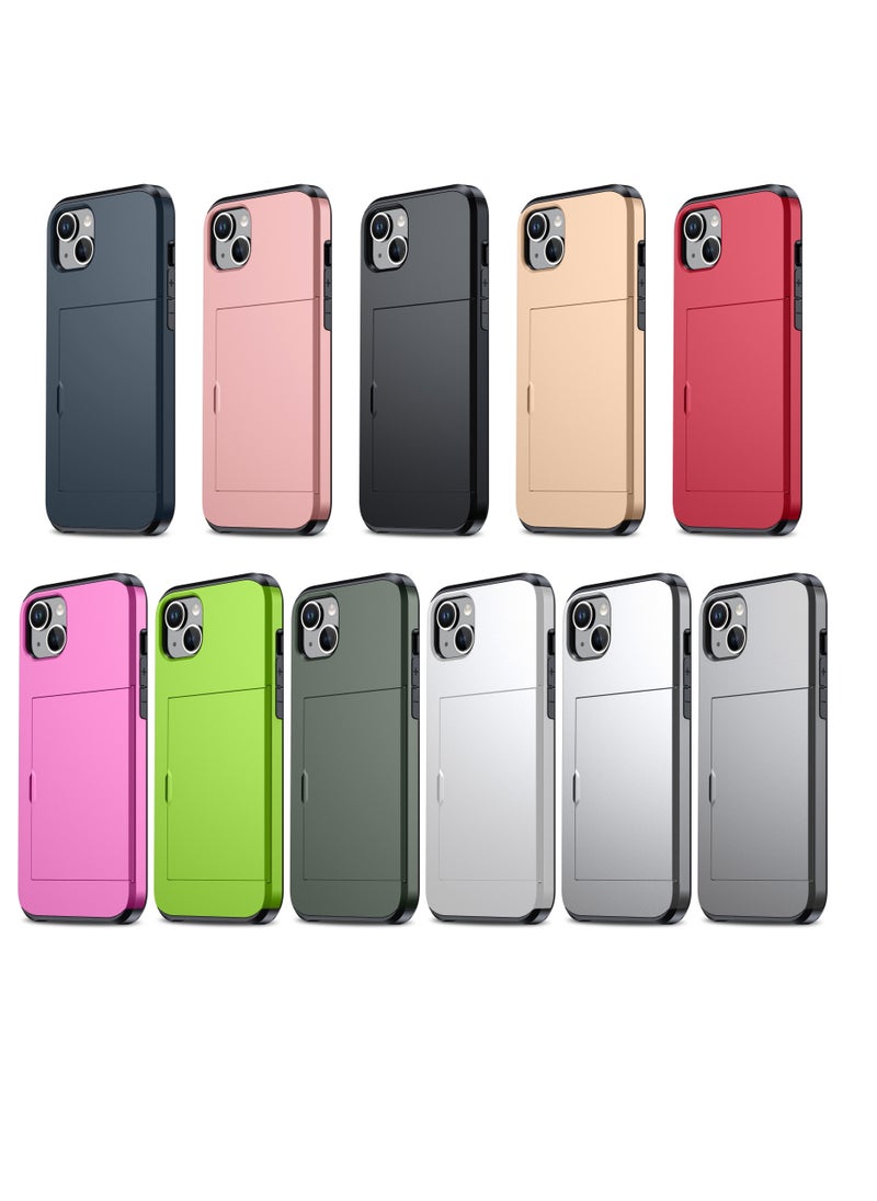 iPhone 15 Plus Case With Card Holder Heavy Duty Dual Layer Hidden Card Slot Slim Wallet Case Rose Gold