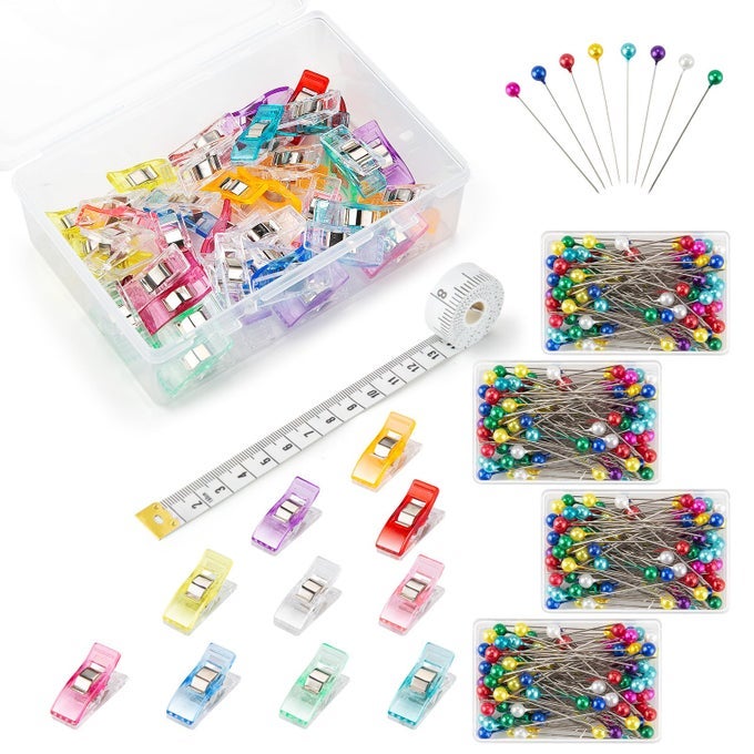 50PCS SEWING CLIPS 400PCS SEWING PINS WITH BOX ASSORTED COLORS QUILTING CLIPS FABRIC CLIPS FOR SEWING QUILTING SUPPLIES CRAFTING TOOLS STRAIGHT PINS WITH COLORED PEARLIZED BALL HEADS LONG 16INCH
