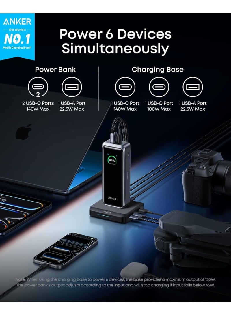Anker Prime Power Bank and Charging Base, 26,250mAh 300W Max Portable Charger with Base for 6 Devices, Two-Way Charging, Flight-Approved, App Control, For MacBook, iPhone 17/16/15 Series, and More Phantom Grey - Image 3