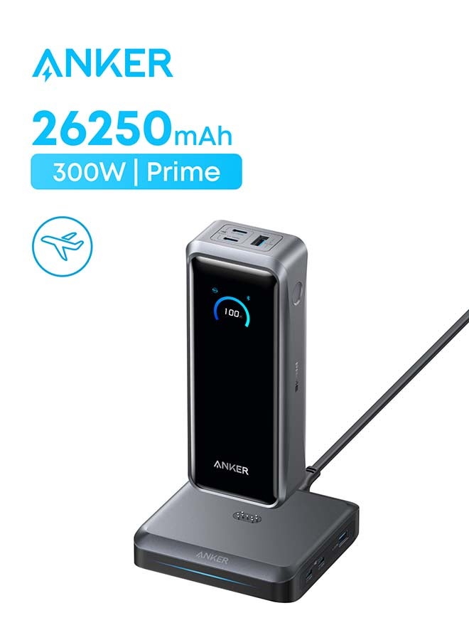 Anker Prime Power Bank and Charging Base, 26,250mAh 300W Max Portable Charger with Base for 6 Devices, Two-Way Charging, Flight-Approved, App Control, For MacBook, iPhone 17/16/15 Series, and More Phantom Grey - Image 1