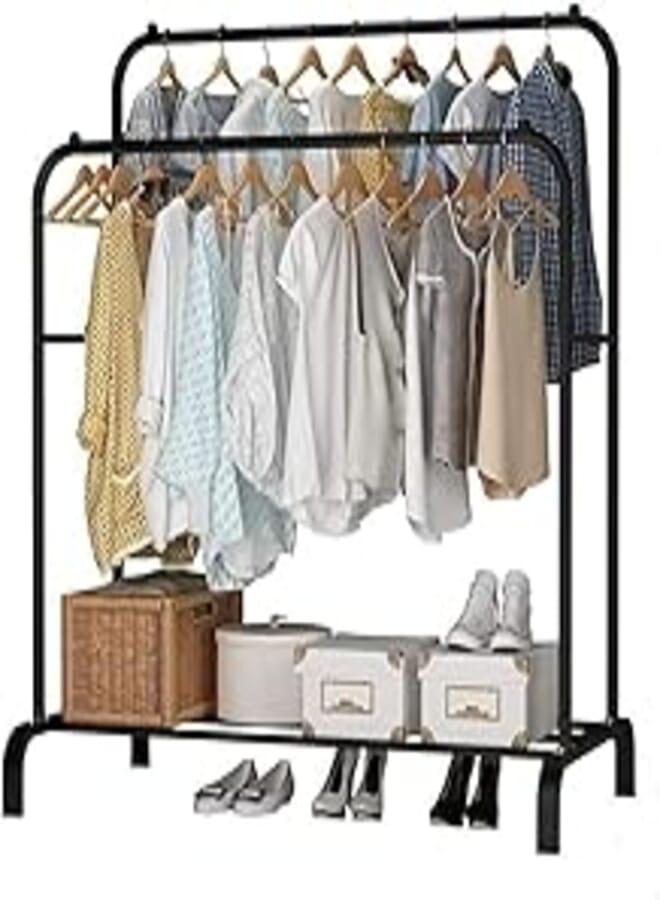 1 Piece Multipurpose Metal Clothes Rack with Bottom Shelf/Coat and Jacket Hanger for Home Bedroom Storage Organizer - Unique Display Stand (Black) 