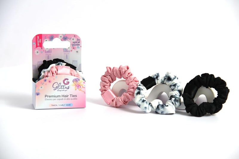 Glitters® 3 pc Mini Scrunchy Set - Premium Hair Ties for Thick and Curly Hair - Image 1