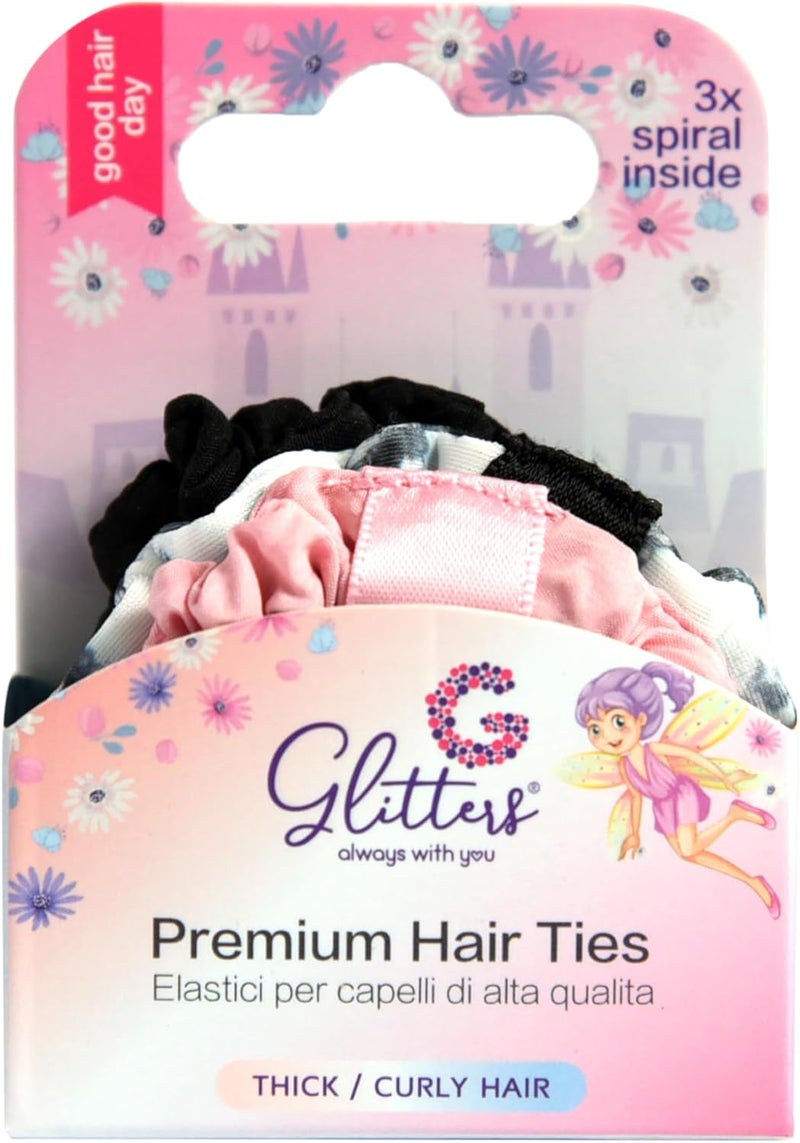 Glitters® 3 pc Mini Scrunchy Set - Premium Hair Ties for Thick and Curly Hair - Image 2