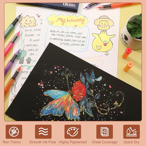 miikoul 12 Colors Glitter Brush Markers Pen Fine Tip for Both Precision Detailing Broad Coverage,Sparkly Pens for Drawing,Birthday Greeting Cards Crafts Scrapbooking DIY Projects on Paper - Image 5