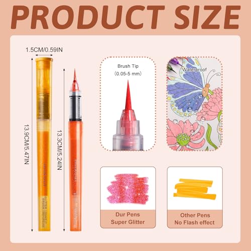 miikoul 12 Colors Glitter Brush Markers Pen Fine Tip for Both Precision Detailing Broad Coverage,Sparkly Pens for Drawing,Birthday Greeting Cards Crafts Scrapbooking DIY Projects on Paper - Image 2