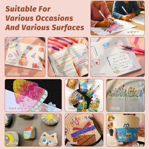 miikoul 12 Colors Glitter Brush Markers Pen Fine Tip for Both Precision Detailing Broad Coverage,Sparkly Pens for Drawing,Birthday Greeting Cards Crafts Scrapbooking DIY Projects on Paper - Image 3