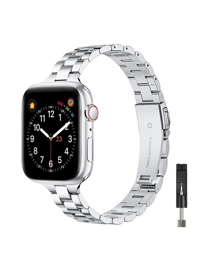 O Ozone Thin Metal Band For Apple Watch Series 10 9 8 7 6 5 4 SE, 38/40/41/42mm Premium Stainless Steel Metal Adjustable Wristband -Silver  - Image 1