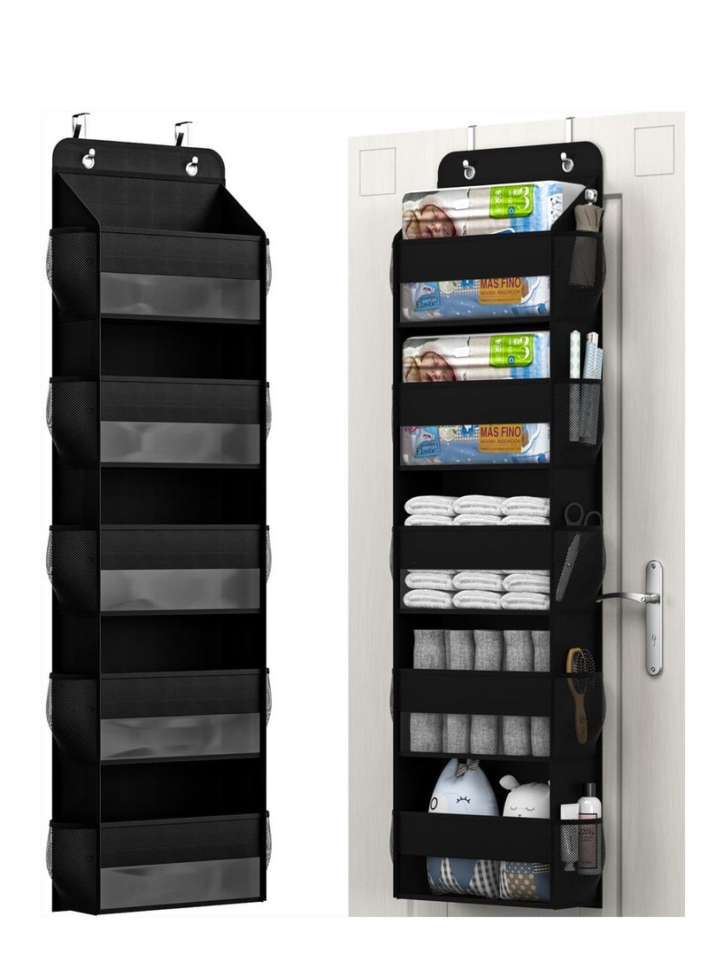 YelaJoy 6 Shelf Camper Storage, RV Bathroom Organizer, Black (Over Door Organizer, Wall Mount Back of Door Hanging Organizers for Toy Diaper Bedroom Closet)  - Image 1