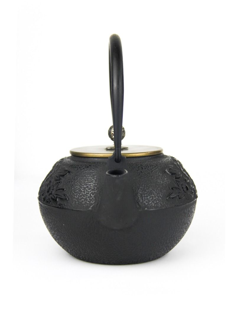 Tealand Durable Coated with Enamel Interior Cast Iron Teapot Flower  with Stainless Steel Infuser for Brewing Loose Tea Leaf (Black & Gold)  1.2 Liters - Image 3