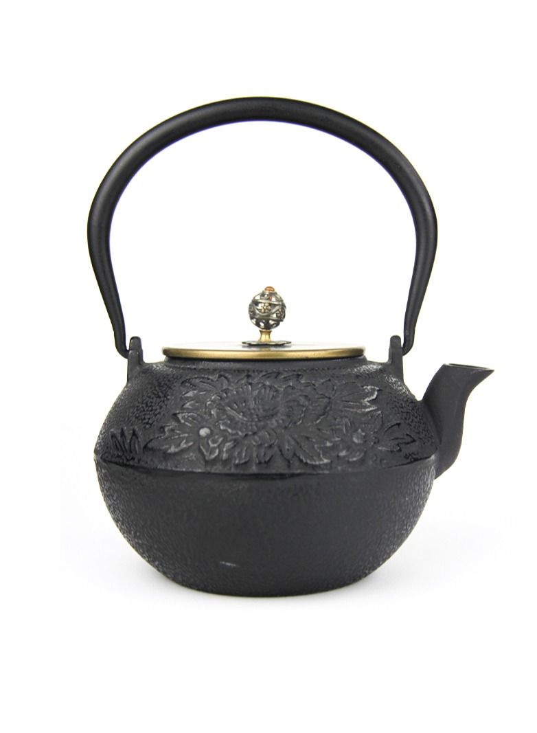 Tealand Durable Coated with Enamel Interior Cast Iron Teapot Flower  with Stainless Steel Infuser for Brewing Loose Tea Leaf (Black & Gold)  1.2 Liters - Image 2