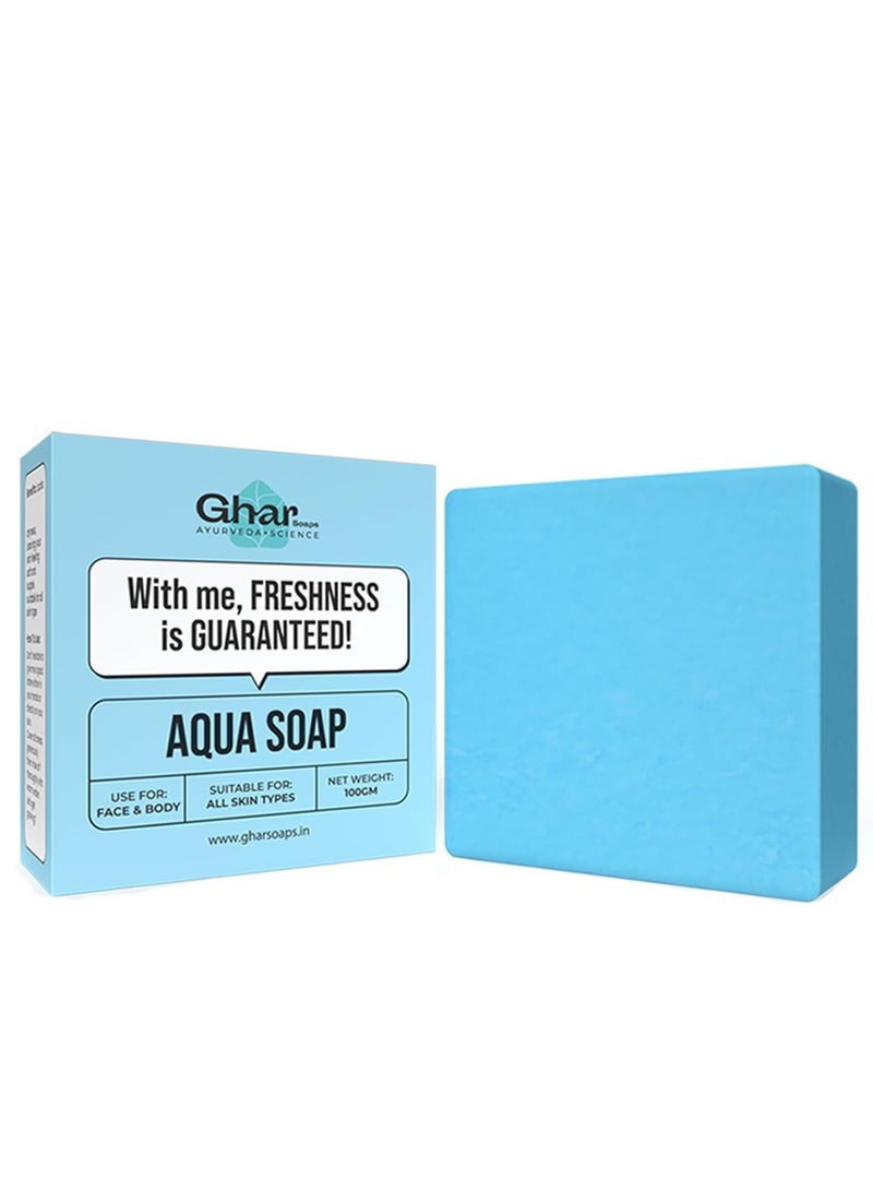 GHAR SOAP Ghar Soaps Aqua Cool Soap Bar for fresh, soft, and hydrated Skin Made With Vitamin E, Coconut Oil & Aloe Vera | Paraben-Free | Ideal for Men & Women | For All Skin Types Face And Body (100 gm) - Image 1