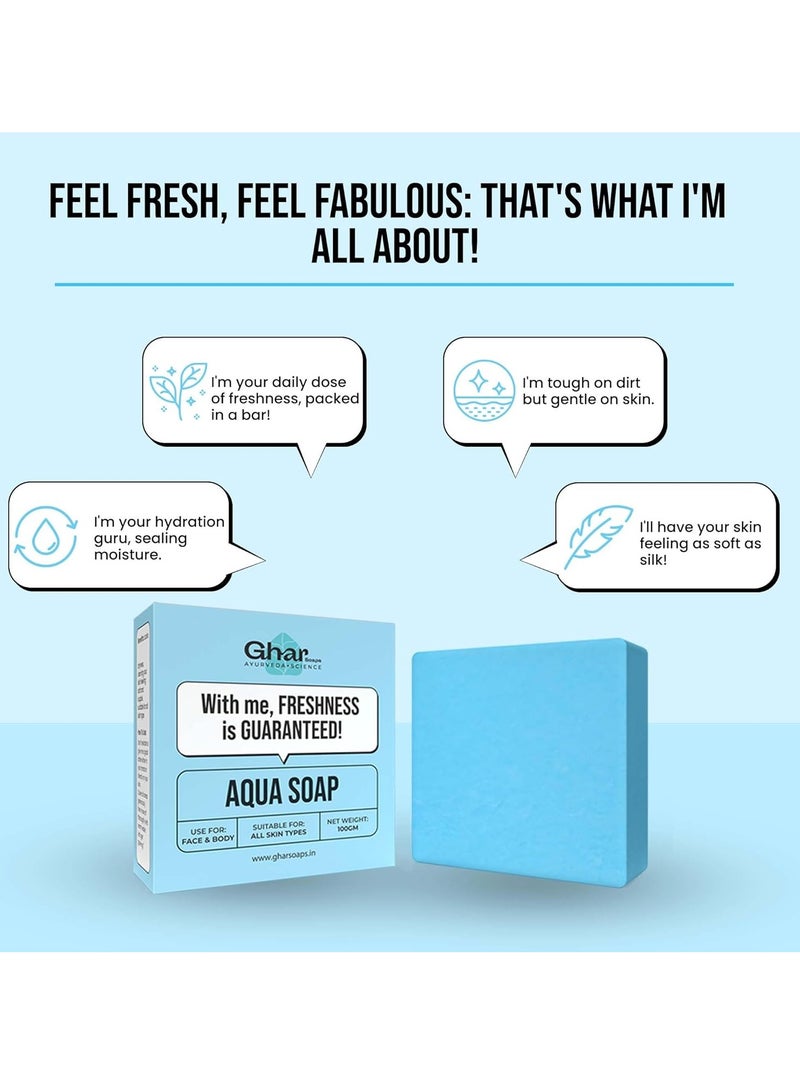 GHAR SOAP Ghar Soaps Aqua Cool Soap Bar for fresh, soft, and hydrated Skin Made With Vitamin E, Coconut Oil & Aloe Vera | Paraben-Free | Ideal for Men & Women | For All Skin Types Face And Body (100 gm) - Image 2