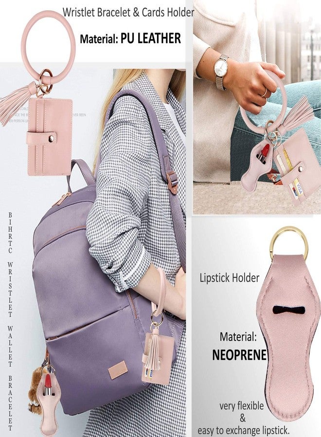 بي اي اتش ار تي سي سوار معصم من الجلد الصناعي من BIHRTC، سلسلة مفاتيح، حامل بطاقات هوية وائتمان مع شرابة جلدية، حامل حقيبة من النيوبرين، حامل أعواد شامبو، سوار كبير، حلقة مفاتيح للمعصم للنساء والفتيات في الخارج - Image 4