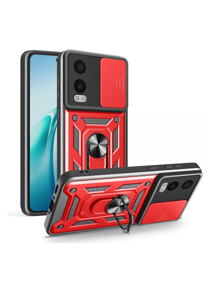 general Case compatible with OnePlus Nord CE4 Lite, built-in sliding lens protection and 360° rotatable ring stand and hinge protection, folding case