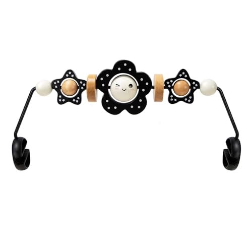 TinlyFinly Baby Bouncer Toy Bar Wooden Compatible with Baby Bjorn Bouncers Bouncer Toy Attachment Tight and Secure Fit So Fun to Watch Touch and Spin for Babies All Ages Black and White Flower - Image 1