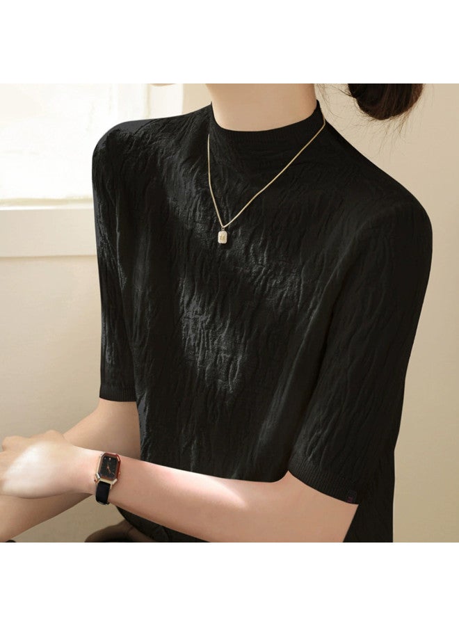 PLANDOO Women'S Semi-High Neck Mid-Sleeve Small Luxury Style Base Layer Top - Image 2