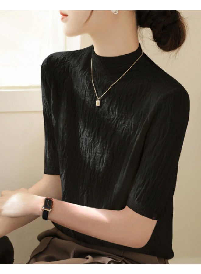 PLANDOO Women'S Semi-High Neck Mid-Sleeve Small Luxury Style Base Layer Top - Image 1