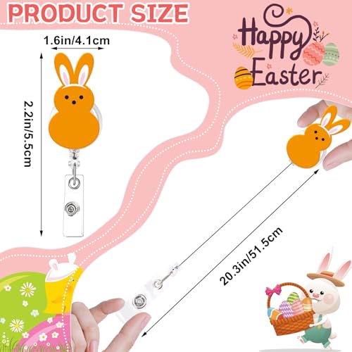 Jansun Easter Badge Reel Set, 12 Pack Cute Bunny Retractable Clip Holders Retractable Holder for Keys Badges - Image 2