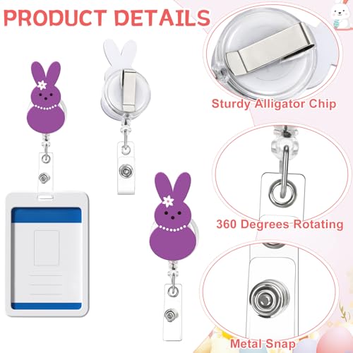 Jansun Easter Badge Reel Set, 12 Pack Cute Bunny Retractable Clip Holders Retractable Holder for Keys Badges - Image 3
