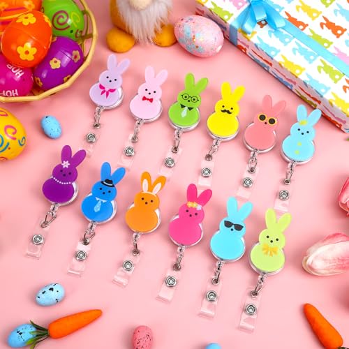 Jansun Easter Badge Reel Set, 12 Pack Cute Bunny Retractable Clip Holders Retractable Holder for Keys Badges - Image 4