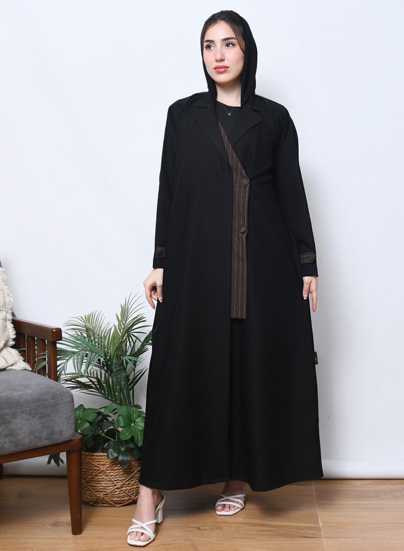 عبايات حوراء عباية بتصميم بليزر مميز بتداخل الكريب المقلم باللون البني - Image 1