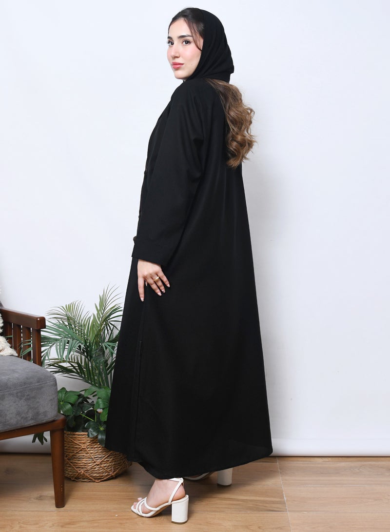 عبايات حوراء عباية بتصميم بليزر مميز بتداخل الكريب المقلم باللون البني - Image 2