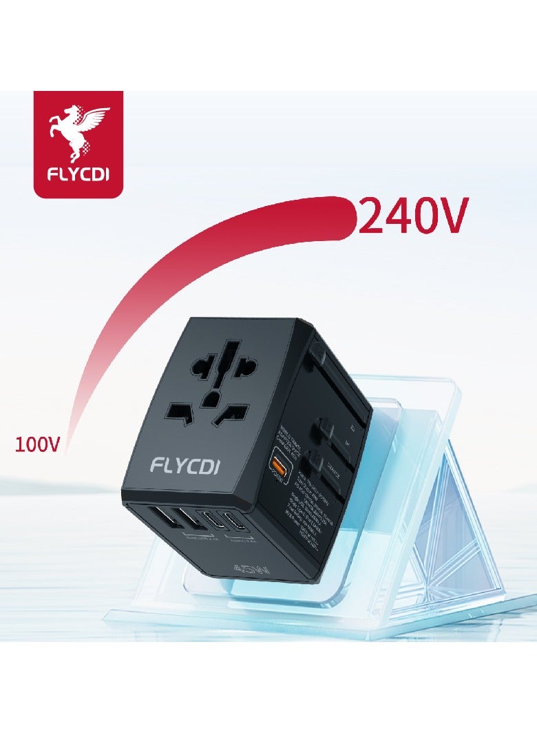 فلاي سي دي اي  محول سفر عالمي FLYCDI بقوة 45 وات | 5 منافذ – 2× USB-A 20 وات، 2× USB-C 20 وات، 1× USB-C 45 وات شحن سريع | صغير ومحمول - Image 1