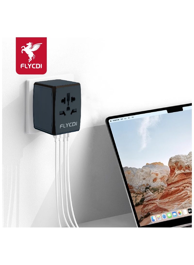 فلاي سي دي اي  محول سفر عالمي FLYCDI بقوة 45 وات | 5 منافذ – 2× USB-A 20 وات، 2× USB-C 20 وات، 1× USB-C 45 وات شحن سريع | صغير ومحمول - Image 2