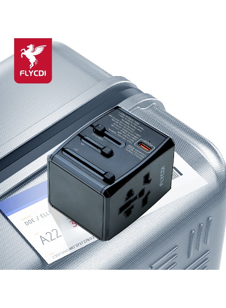 فلاي سي دي اي  محول سفر عالمي FLYCDI بقوة 45 وات | 5 منافذ – 2× USB-A 20 وات، 2× USB-C 20 وات، 1× USB-C 45 وات شحن سريع | صغير ومحمول - Image 3